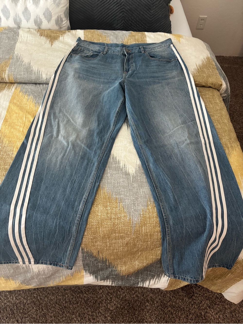 Adidas Blue Denim Jeans with White Side Stripes